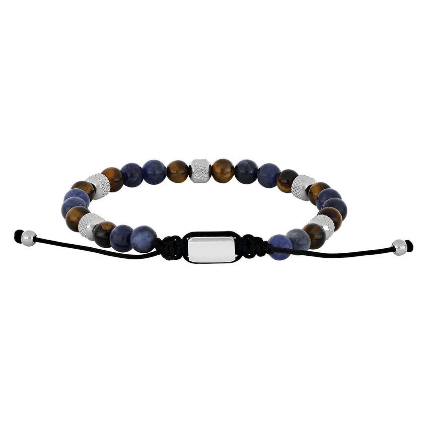 Son of Noa armbånd fra Nordahl Andersen i sodalit, tigerøje og stål med justerbar længde 19–25 cm.